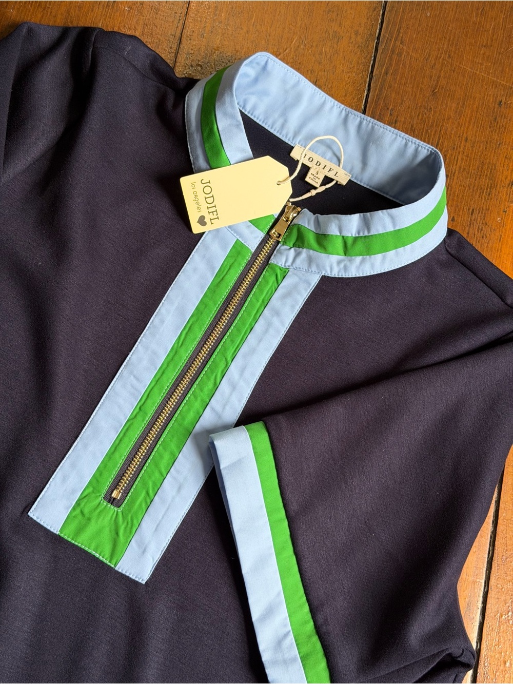 JODIFL Women’s Navy Dress with Light Blue and Green Trim